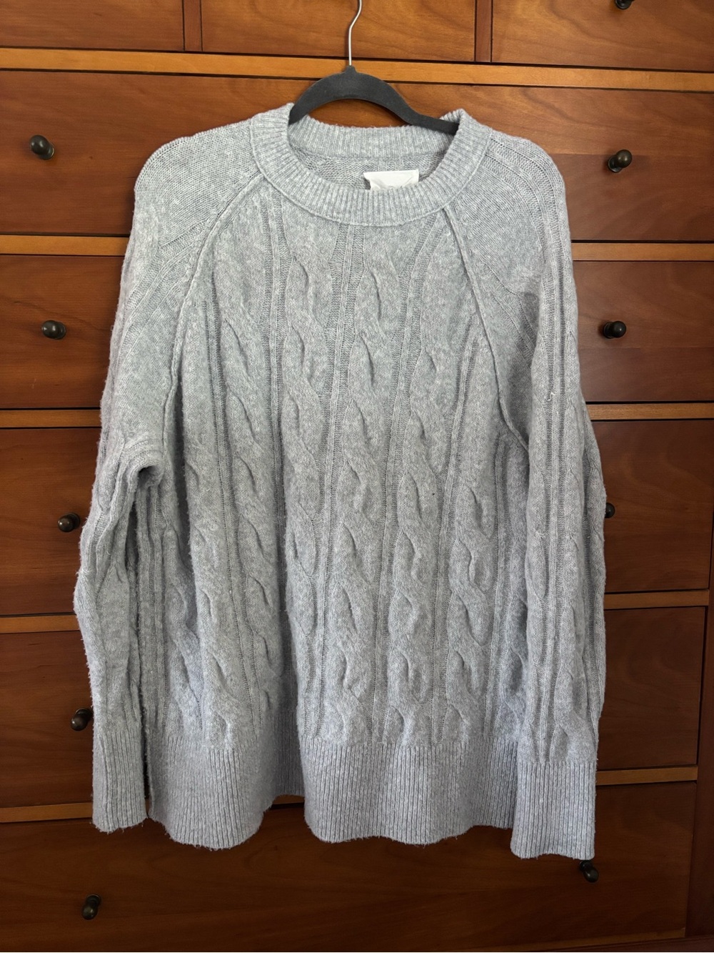 aerie Men's Cable Crewneck Sweater - Light Gray